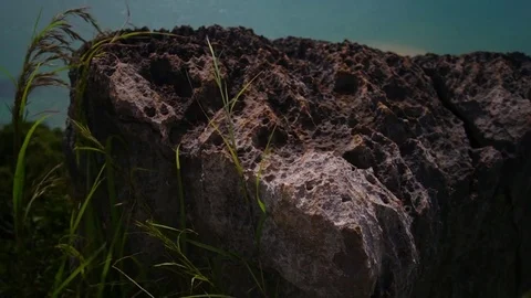 View from the top of the cliff. Longtail boats are on a deserted beach. Stock Footage 80921610
