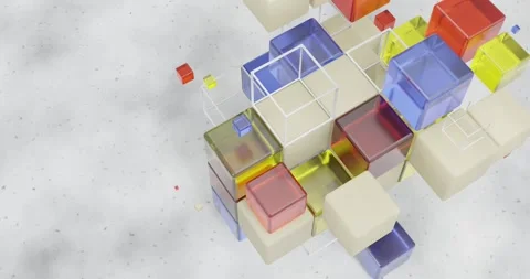 View from top of a colorful cube structure made of multicolor glass blocks Stock Footage 294174006