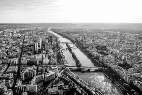 View from the top deck of Eiffel Tower over the big city of Paris Fotos Stock