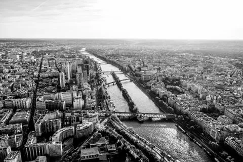 View from the top deck of Eiffel Tower over the big city of Paris Fotos Stock