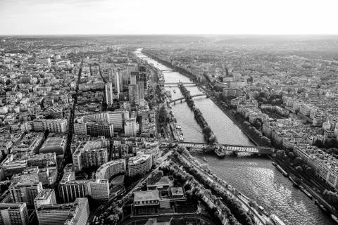 View from the top deck of Eiffel Tower over the big city of Paris Fotos Stock