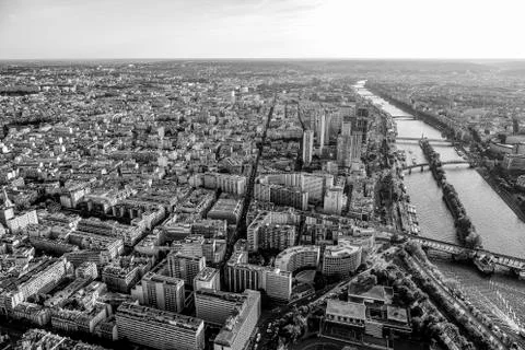View from the top deck of Eiffel Tower over the big city of Paris Fotos Stock