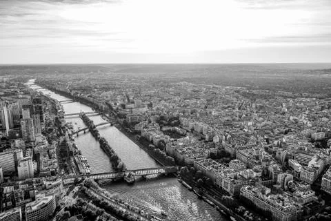View from the top deck of Eiffel Tower over the big city of Paris Fotos Stock