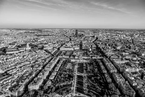 View from the top deck of Eiffel Tower over the big city of Paris Fotos Stock