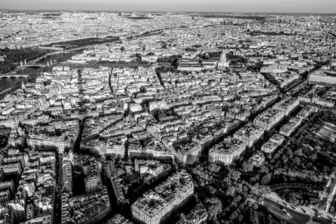 View from the top deck of Eiffel Tower over the big city of Paris Stock Photos