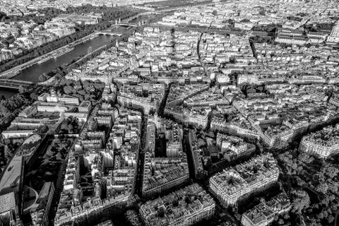 View from the top deck of Eiffel Tower over the big city of Paris Fotos Stock