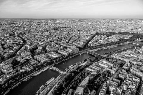 View from the top deck of Eiffel Tower over the big city of Paris Fotos Stock