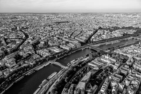 View from the top deck of Eiffel Tower over the big city of Paris Stock Photos