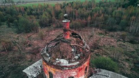 View from the top of the dome of the abandonedd temple church Stock Footage 196494995