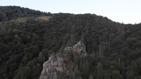 View from the top, the drone flight over the mountains and wild green forest. Stock Footage 196711883