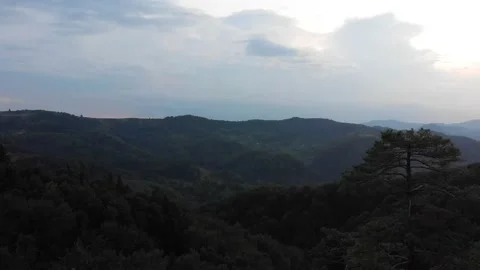 View from the top, the drone flight over the mountains and wild green forest. Stock Footage 196711965
