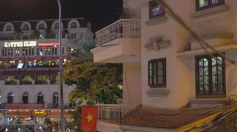 View from top floor patio of old quarter - night Stock Footage 54233201