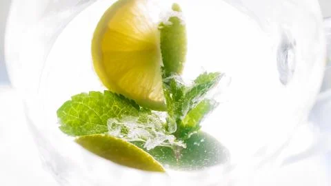 View from top of fresh cold lemonade in glass Stock Photos