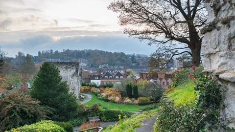 View from the top of the Guildford Castle, Time lapse, Guildford Surrey England Stock Footage 106679597