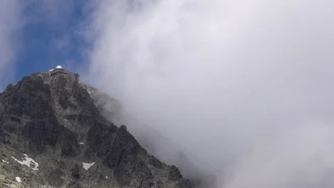 A view of the top of Lomnicky peak, on which there is a cable car station Stock Footage 278472282