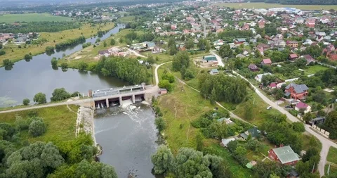 View from the top of the mini hydro station in the village Stock Footage 106324294