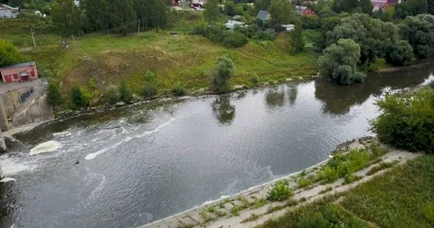 View from the top of the mini hydro station in the village Stock Footage 106324711