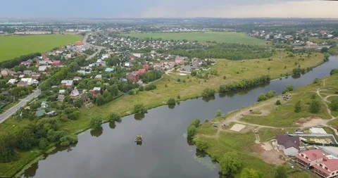View from the top of the mini hydro station in the village Stock Footage 106324783