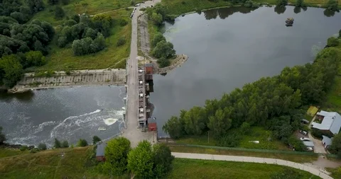 View from the top of the mini hydro station in the village Stock Footage 106324797