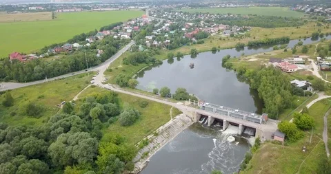 View from the top of the mini hydro station in the village Stock Footage 106324824