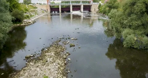 View from the top of the mini hydro station in the village Stock Footage 106324892