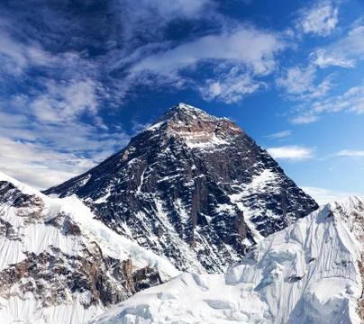 View of top of Mount Everest with clouds Stock Photos