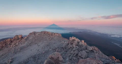 View from top of mount Teide volcano during sunrise with  triangular Video stock 242643684