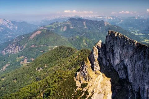 View from the top of mountain - alpine mountain peak Stock Photos