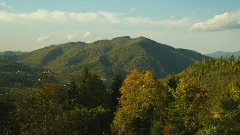 View of top of the mountain. Carpathian Mountains in autumn, scenic nature Stock Footage 270046574