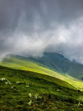 View from a top of the mountain on a cloudy day Stock Photos