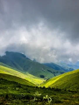 View from a top of the mountain on a cloudy day Stock Photos