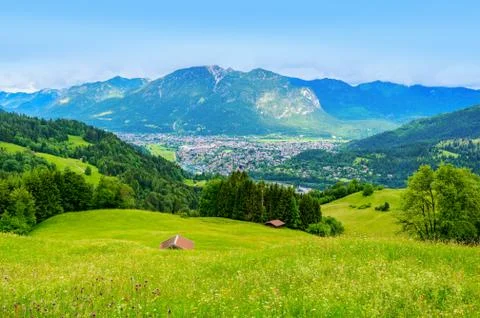 View from the top of Mountain Eckbauer to alps in the region of Garmisch-Part Photos
