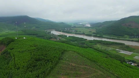 View from the top of the mountain flying with the clouds in  Vietnam 4K Video Video stock 235814305