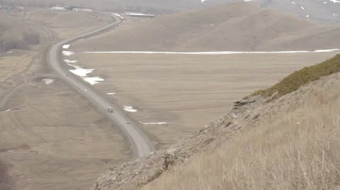 View from the top of the mountain on the highway Stock Footage 62074496