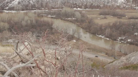 View from the top of the mountain on the highway Stock Footage 62089549