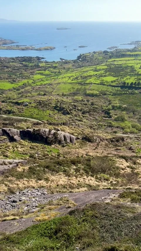 View from the top of mountain, ring of kerry, farraniaragh, ireland Stock Footage 315435212