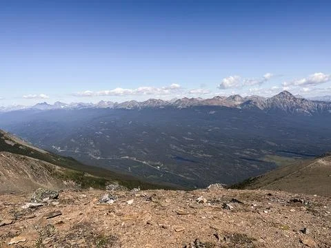 View from the top of the mountain to the valley. Canada. Stock Photos