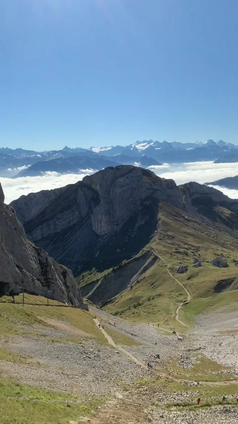 View on top of Mt Pliatus, Lucerne Switzerland on a sunny day. Stock Footage 165066364