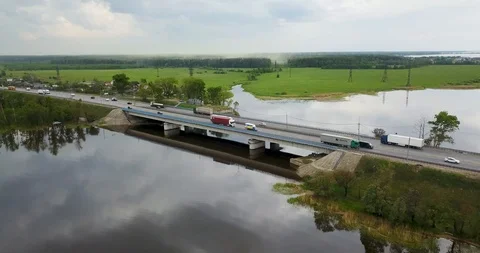 View from the top of the river with a bridge Stock Footage 98649472