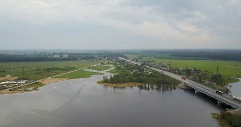 View from the top of the river with a bridge Stock Footage 98649553