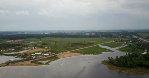 View from the top of the river with a bridge Stock Footage 98649771