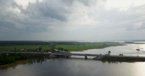 View from the top of the river with a bridge Stock Footage 98649788