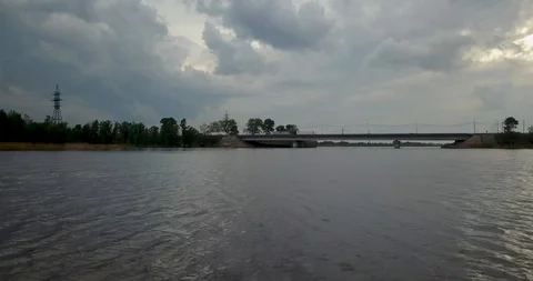 View from the top of the river with a bridge Stock Footage 98649888