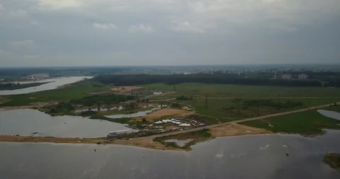 View from the top of the river with a bridge Stock Footage 98649949