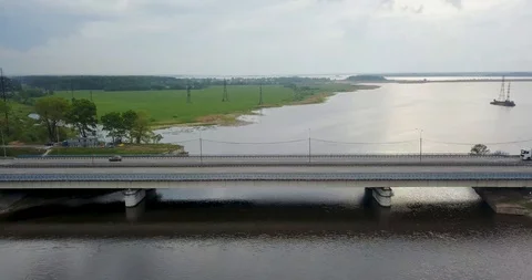 View from the top of the river with a bridge Stock Footage 98650074