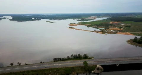 View from the top of the river with a bridge Stock Footage 98651018