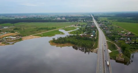 View from the top of the river with a bridge Stock Footage 98651126