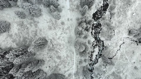 View from the top to the river in a mountain gorge in winter Stock Footage 143999032