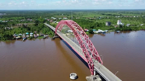 View from the top of the Rumpiang Bridge, located in South Kalimantan, Indo.. Stock Footage 312837410