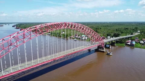 View from the top of the Rumpiang Bridge, located in South Kalimantan, Indo.. Stock Footage 312837436